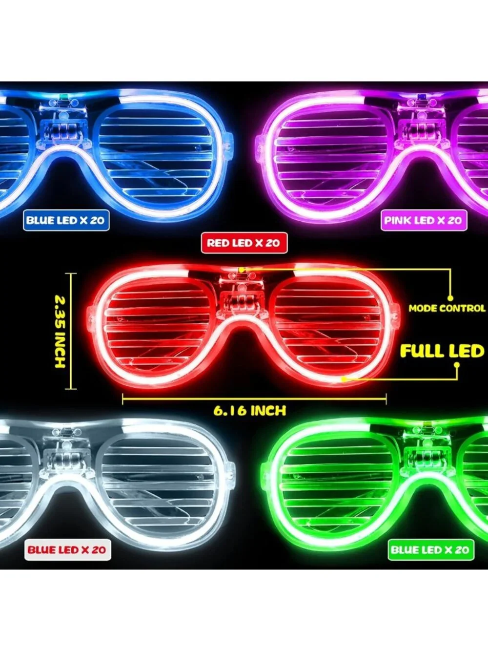 Glow in the Dark LED Glasses Bulk - 100 Pack Colorful Light Up Party Favors